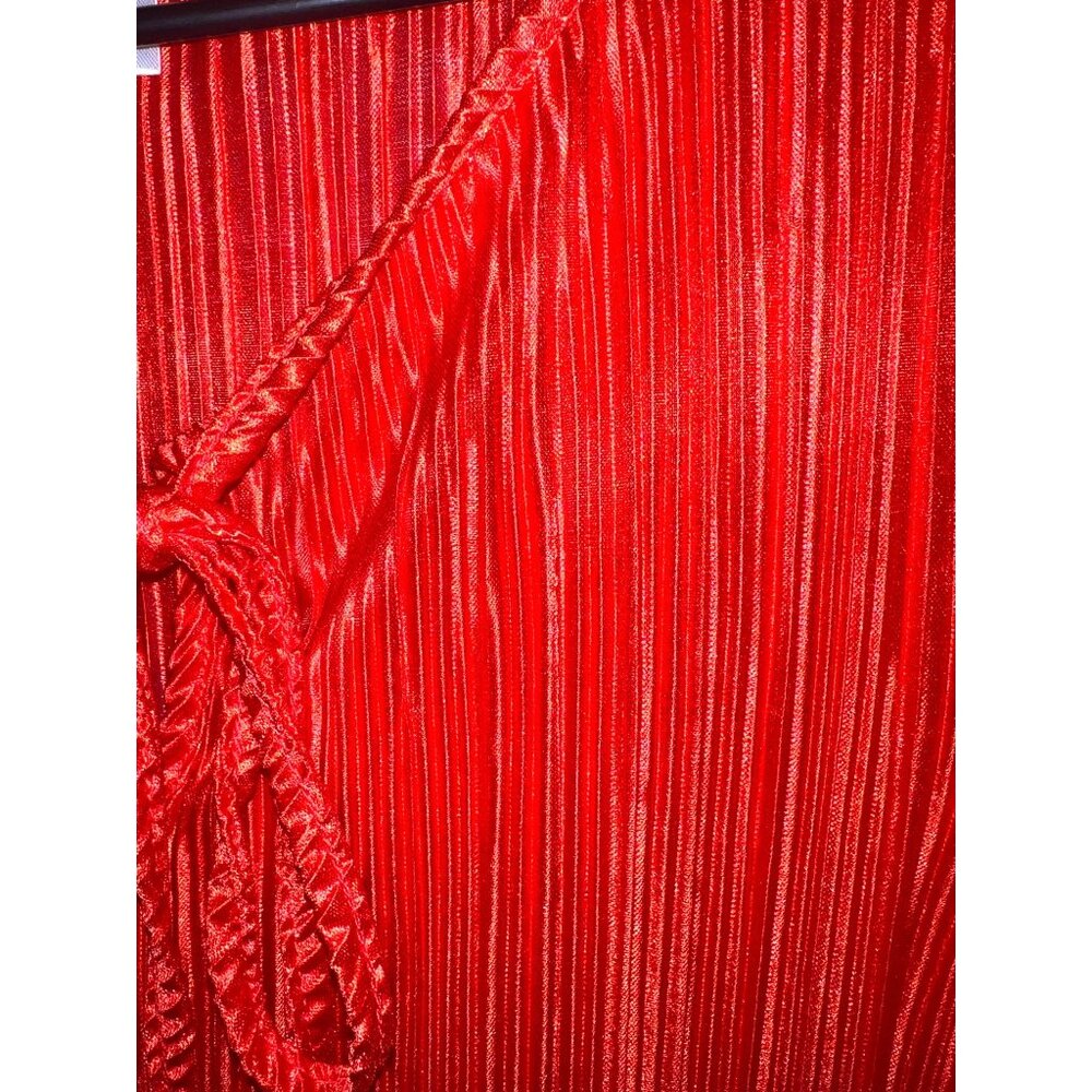 New Red Pleated Long Sleeve Dress By Wrapper Size M - Picture 2 of 3
